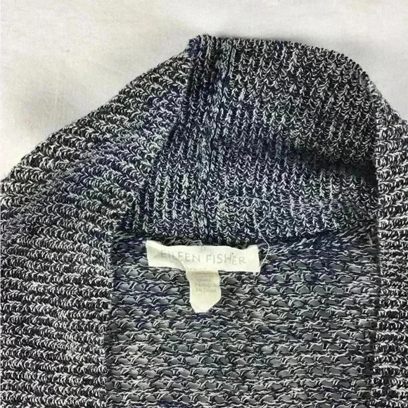 Eileen fisher navy blue&white organic 100% linen open knit cardigan size x-small - Picture 4 of 6